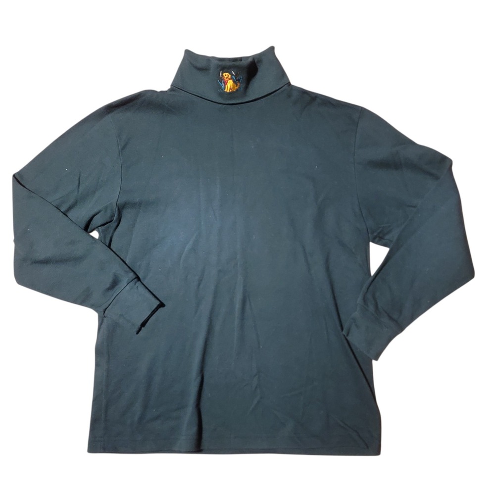 VTG Cabelas Forest‎ Green Turtleneck Golden Retriever Dog Embroidery Size M